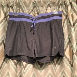 Free Country New Womans Shorts Draw String Waist Back Pocket Gray Purple XL